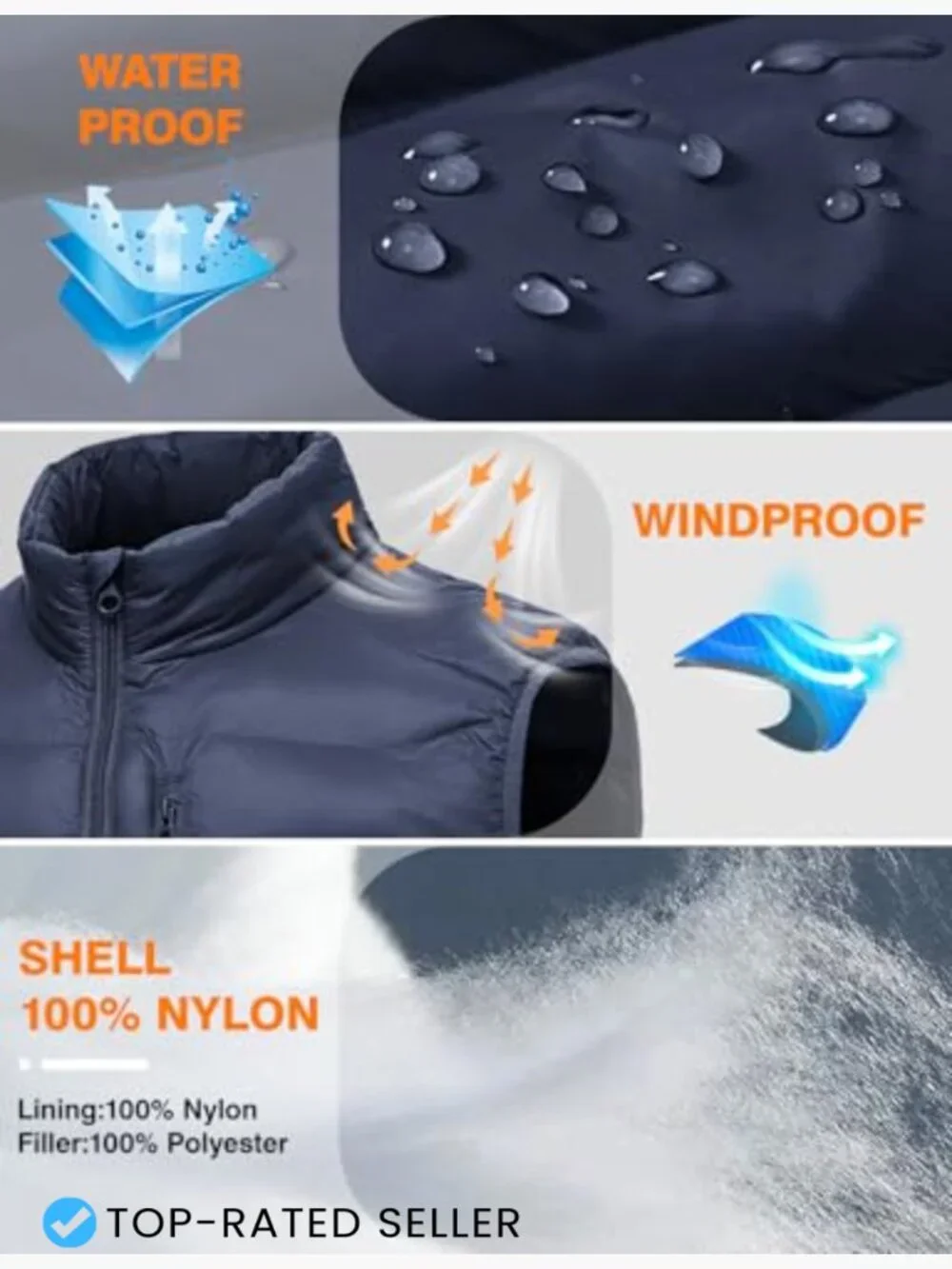Men's Quilted Puffer Vest Insulated Water-Resistant Lightweight Packable Stand
